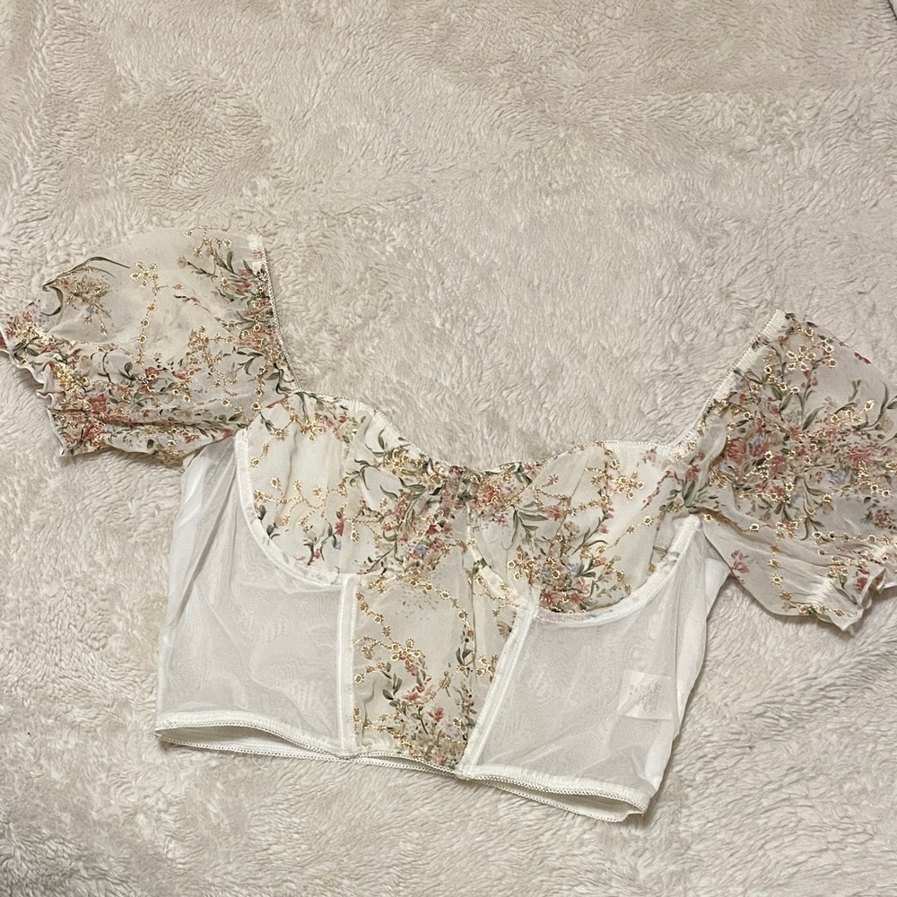 Floral and Sheer Structured Blouse